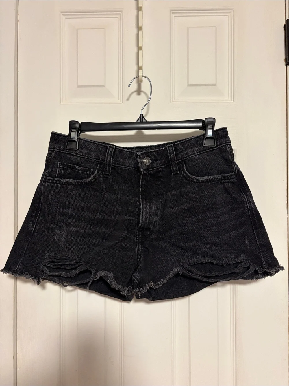 Black Distressed Denim Shorts